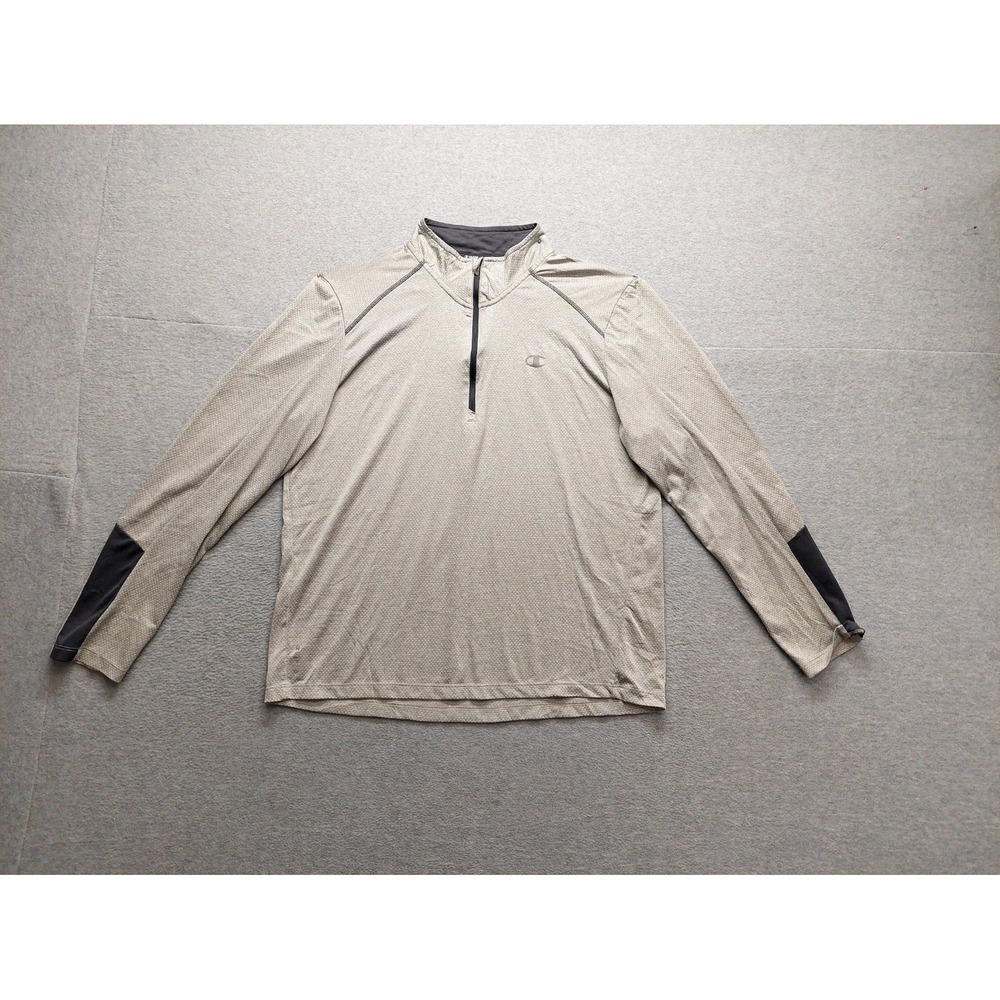Champion Men Athletic Top L Gray Logo 1/4 Zip Mock Neck Performance Pullover